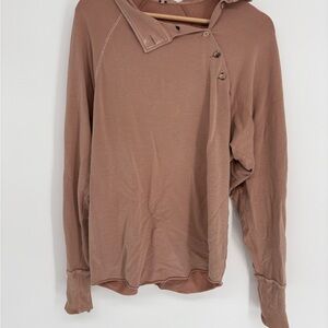 Free People Brown Long Sleeve Top Collar Buttons